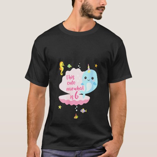 T-shirt Femme 6e anniversaire 6 année fille garçon Narwhal (Devant)