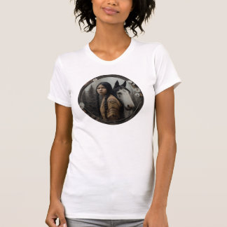 T-shirt Femme Amérindienne Avec Cheval