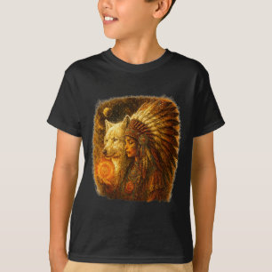 T-shirt Femme amérindienne avec loup blanc Vitag