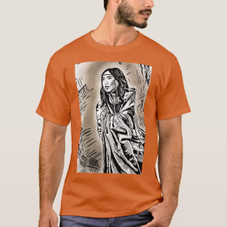 T-shirt Femme Amérindienne En Encre Noire Et Graphi