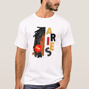 T-shirt Femme Aries Girl Afro Locs Girl Zodiac Signes Birt