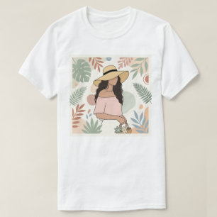 T-shirt Femme au chapeau de paille avec des fleurs