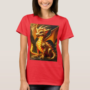 T-shirt femme avec Fluffy Gold et Dragon au feu