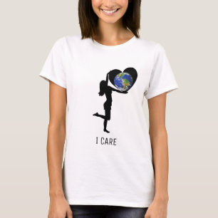 T-shirt Femme avec silhouette de coeur et globe terrestre
