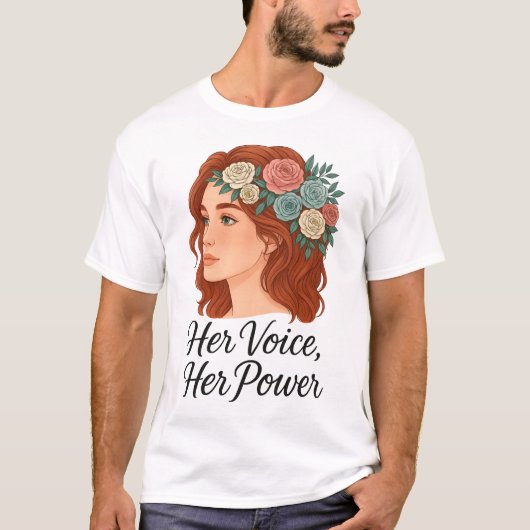T-shirt Femme avec tête fleurie, autonomisation des femmes (Devant)