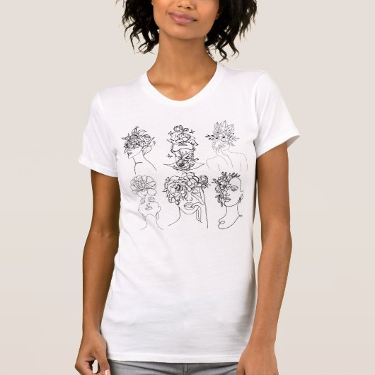 T-Shirt Femme Blanche Avec Différents Visages (Devant)