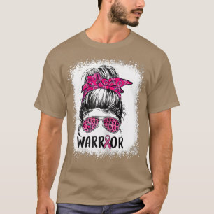 T-shirt Femme Cancer du sein guerrière Messy Bun Leopard B