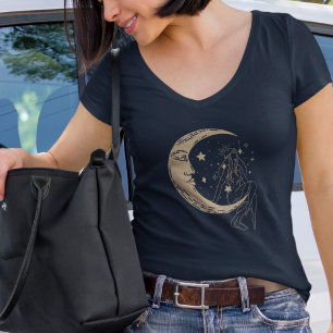 T-shirt Femme céleste lune & étoiles,boho,élégant or