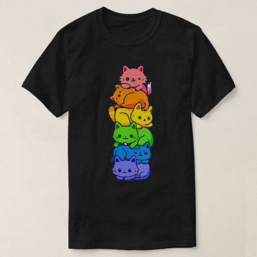 T-shirt Femme Chat Gay pride LGBT Kawaii Chats Pile Mignon (Design devant)