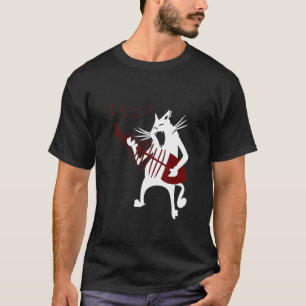 T-shirt Femme Chat Jouer Poisson Bone Guitare Rock Et Roll