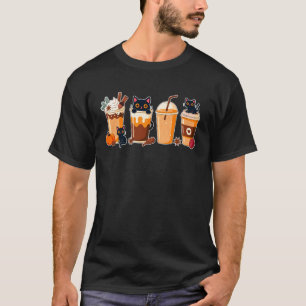 T-shirt Femme Chat Noir Halloween Café Citrouille Latte Ép