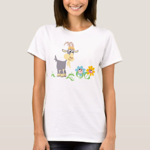 T-shirt femme chèvre et fleurs en caricature migno