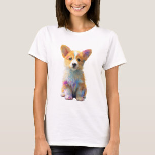 T-shirt Femme chiot Corgi éclaboussure d'aquarelle vibrant