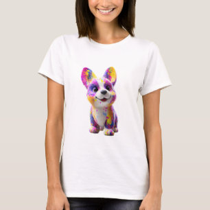 T-shirt Femme chiot Corgi peinture éclaboussure vibrante