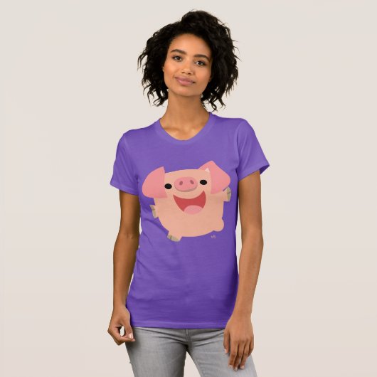 T-shirt femme cochon joyeux en caricature (Devant entier)