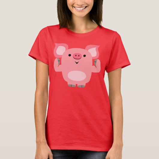 T-shirt femme cochon mignonne en caricature musclé (Devant)
