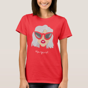 T-shirt Femme cool à Haired Gris avec lunettes Nom personn