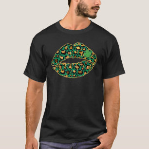 T-shirt Femme Cool Green Leopard Lips Kiss Me St patrick