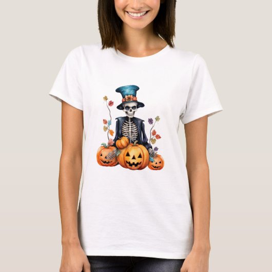 T-shirt femme de Halloween squelette (Devant)
