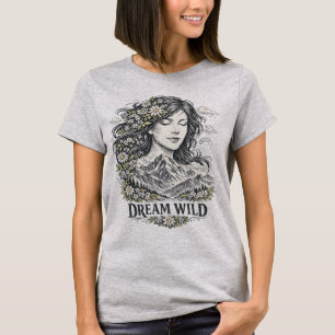 T-shirt Femme de montagne boho et fleurs sauvages de la na