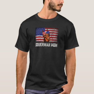 T-shirt Femme Doberman Mom American Dlag 4 juillet Pup