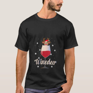T-shirt Femme Drôle Mignonne Vin Rindeer Boisson C