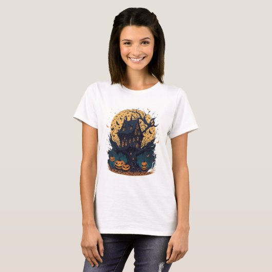 T-shirt femme éffrayant Halloween Treehouse (Devant entier)