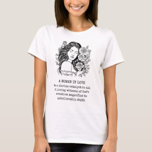 T-shirt Femme en Love Poème, Noir et Blanc avec rose