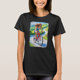 T-shirt Femme faisant du vélo dans un beau paysage