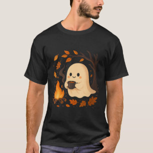 T-shirt Femme Fantôme au feu de camp avec mug encolure V