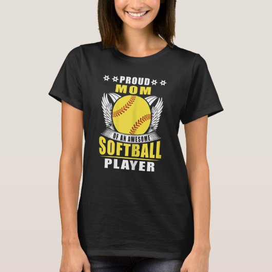 T-shirt Femme Fier Maman D'Un Super Joueur De Softball (Devant)