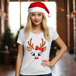 T-shirt femme fille mignonne Reindeer visage femme