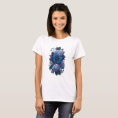 T-Shirt Femme Fleur Hydrangea Papillon Bleu (Devant entier)