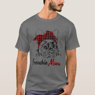 T-shirt Femme Frenchie Mom French Buldog Avec Red Plaid