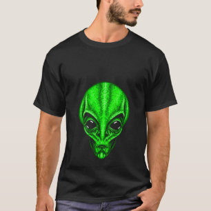 T-shirt Femme Funny Green Alien Head Cute UFO V Neck