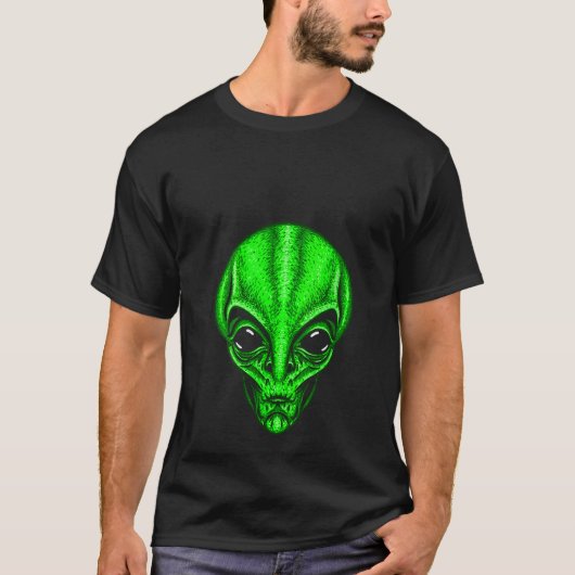 T-shirt Femme Funny Green Alien Head Cute UFO V Neck (Devant)