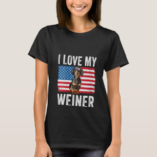 T-shirt Femme J'Aime Mon Weiner Chien Papa Maman Drapeau A