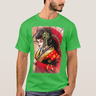 T-shirt Femme japonaise Geisha, fleurs de cerisiers