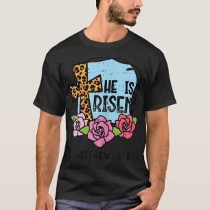T-shirt Femme Léopard Croix Il Est Ressuscité Pâques Jésus