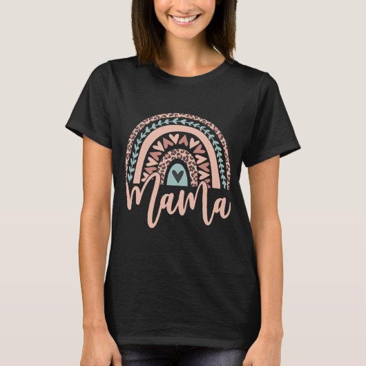 T-shirt Femme Mama Boho Arc-en-ciel Leopard mignon (Devant)