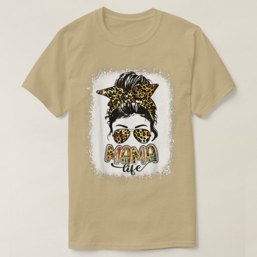 T-shirt Femme Maman Vie Bleached Maman Vie Leopard Message (Design devant)