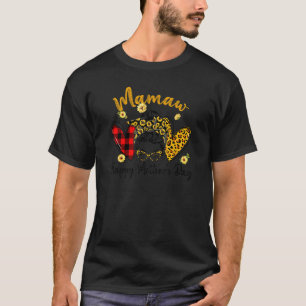 T-shirt Femme Mamaw Life Leopard Coeurs Plaid Messy Bun M
