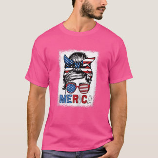 T-shirt Femme Merica Maman Fille Américaine Drapeau Messy
