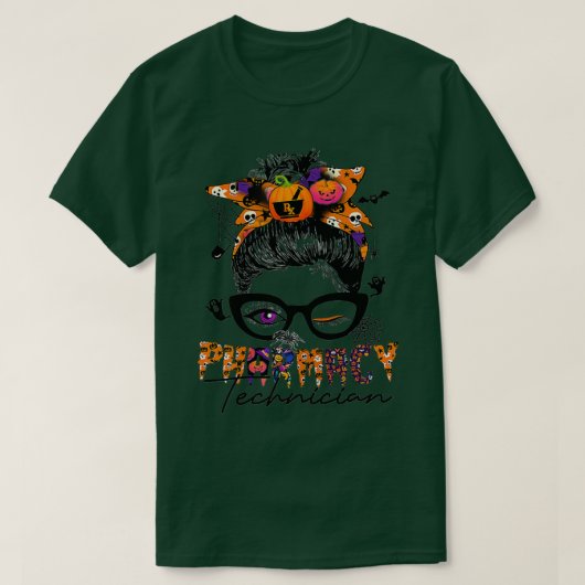 T-shirt Femme Messy Bun Technicien en pharmacie Halloween  (Design devant)