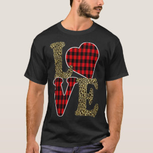 T-shirt Femme mignonne amour Coeurs Buffalo Plaid, Leopard