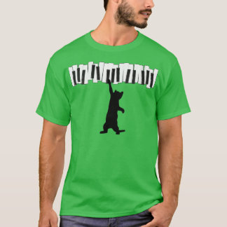 T-shirt Femme mignonne Chat Kitty Jouer Piano Note Clef Mu