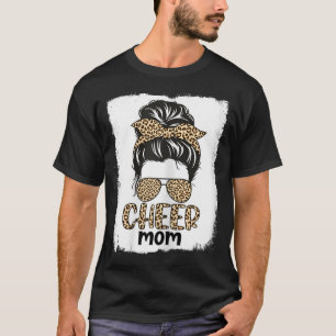 T-shirt Femme mignonne Messy Bun Cheer Mom Funny Leopard B