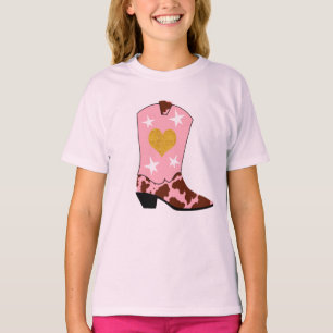 T-shirt Femme moderne Pink Cowgirl Western Boot Girl