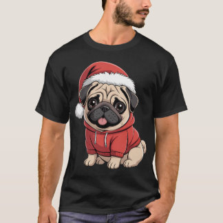 T-shirt Femme Noël Santa Pug Joyeux Pugmas Chapeau de Noël