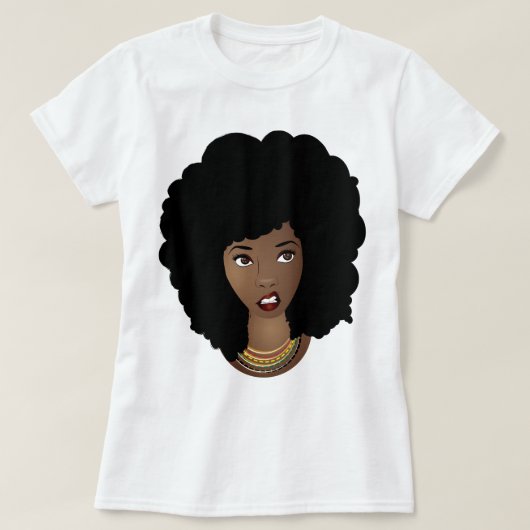 T-shirt Femme Noire, Cheveux Naturels, Expression Agacée (Design devant)